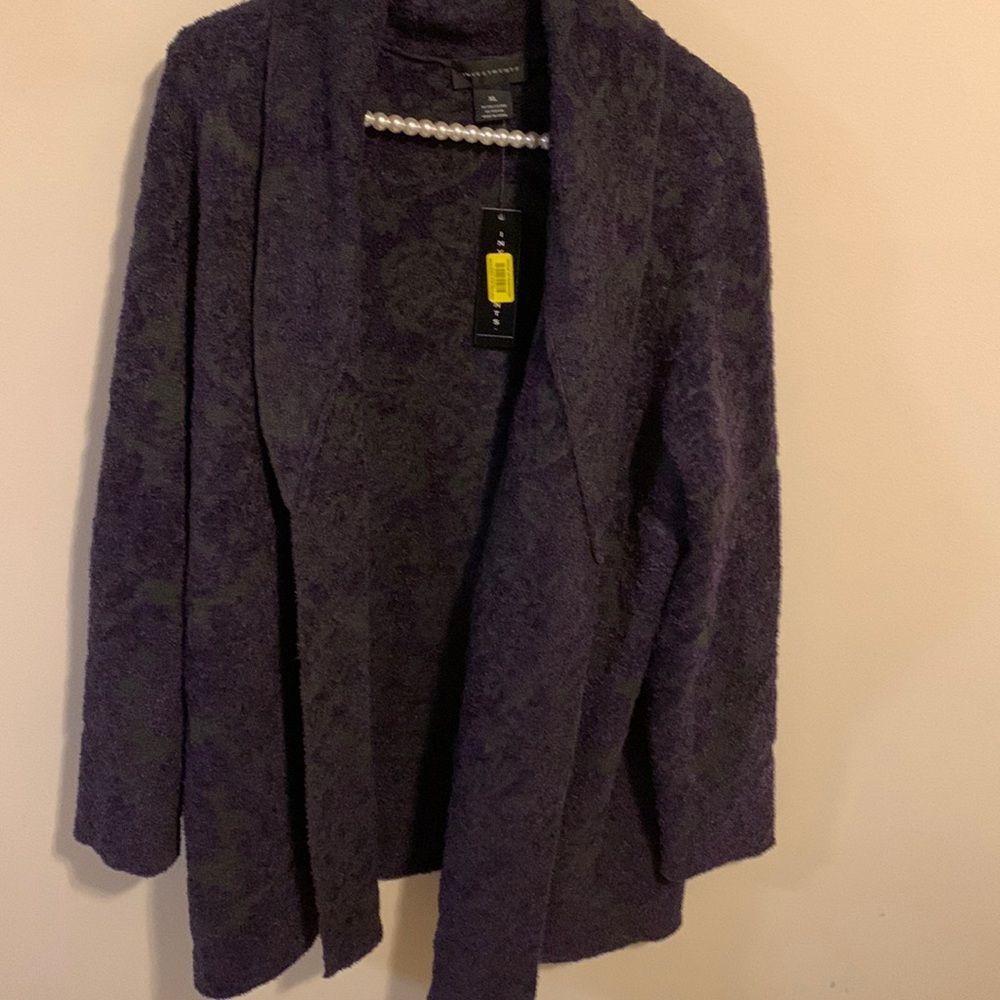 NEW Investments Cardigan Sweater XL Purple Open Front Fuzzy Popcorn Draped Women